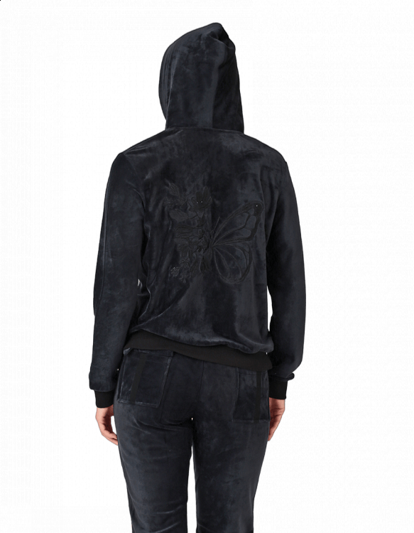 lydia creations HOMEWEAR ΓΥΝΑΙΚΕIΟ ΒΕΛΟΥΤΕ σετ ζακετα ΜΕ ΚΟΥΚΟΥΛΑ και παντελονι 23632 lydia - ΜΑΥΡΟ