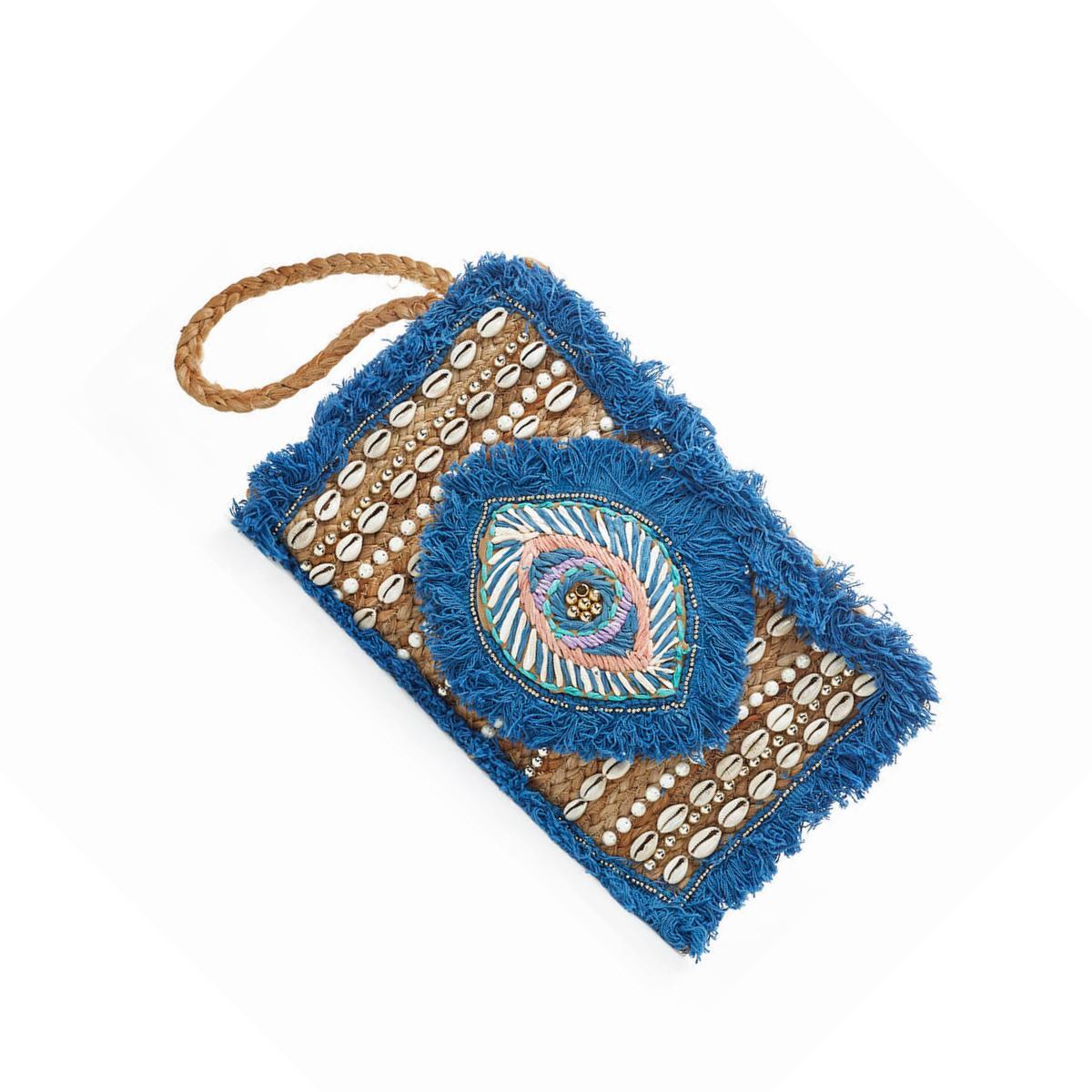 Verde Γυναικείο Αμπιγέ Τσαντάκι Γιούτα Ινδίας 01-1779 Μπλε