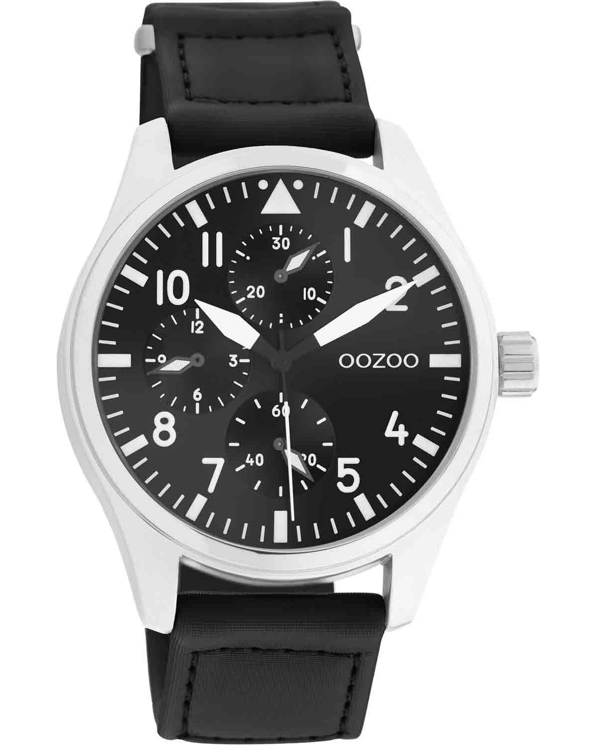 OOZOO Timepieces - C11009, Silver case with Black Leather Strap
