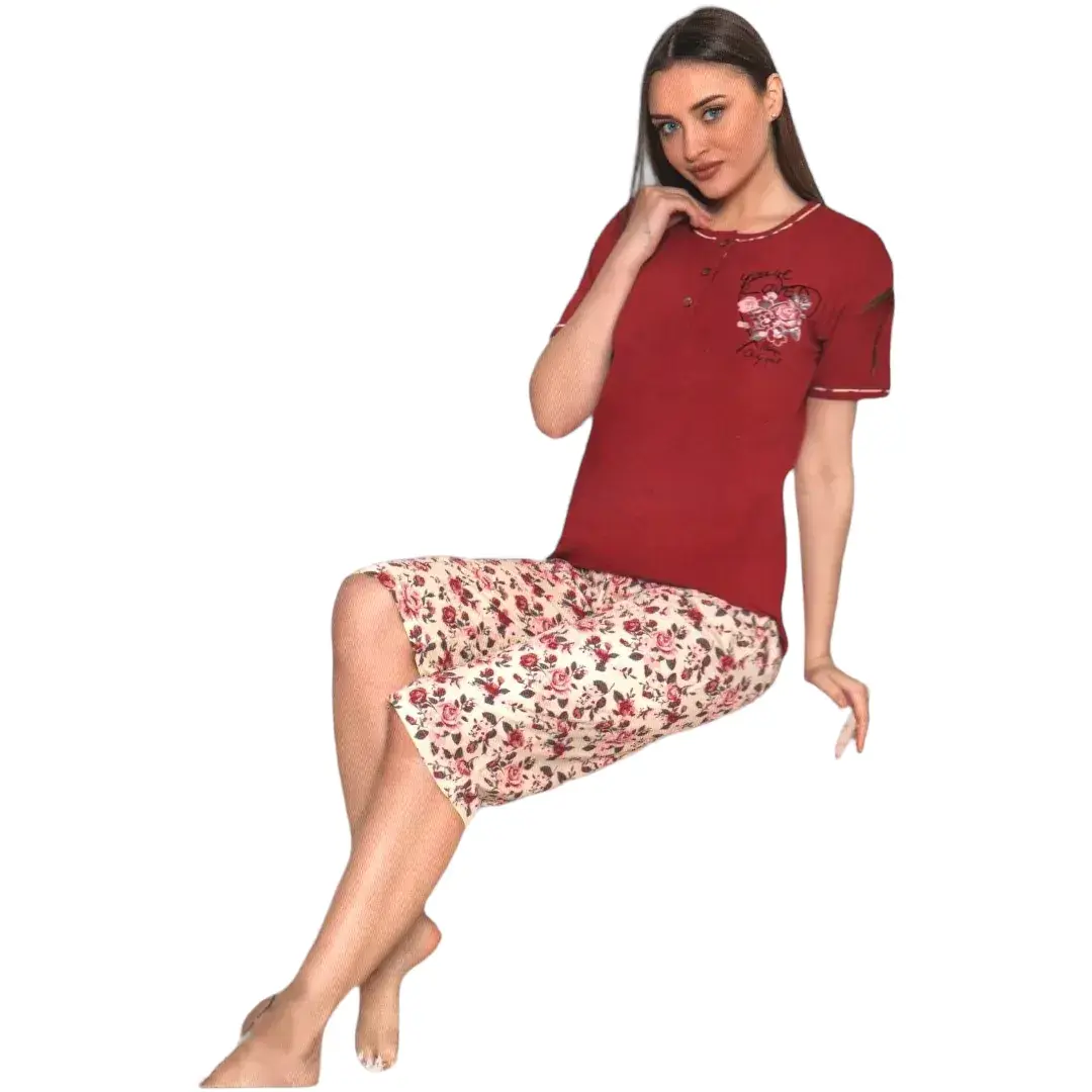 FashionWoman ΓΥΝΑΙΚΕΙΑ ΠΙΤΖΑΜΑ ΣΕ KOKKINO ΧΡΩΜΑ ΜΕ ΚΑΠΡΙ FLORAL ΠΑΝΤΕΛΟΝΙ