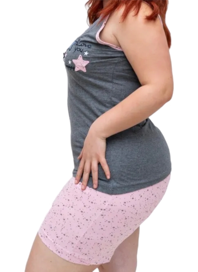 FashionWoman Γυναικεία Πιτζάμα Γκρι Αμάνικο με Ροζ Σορτς