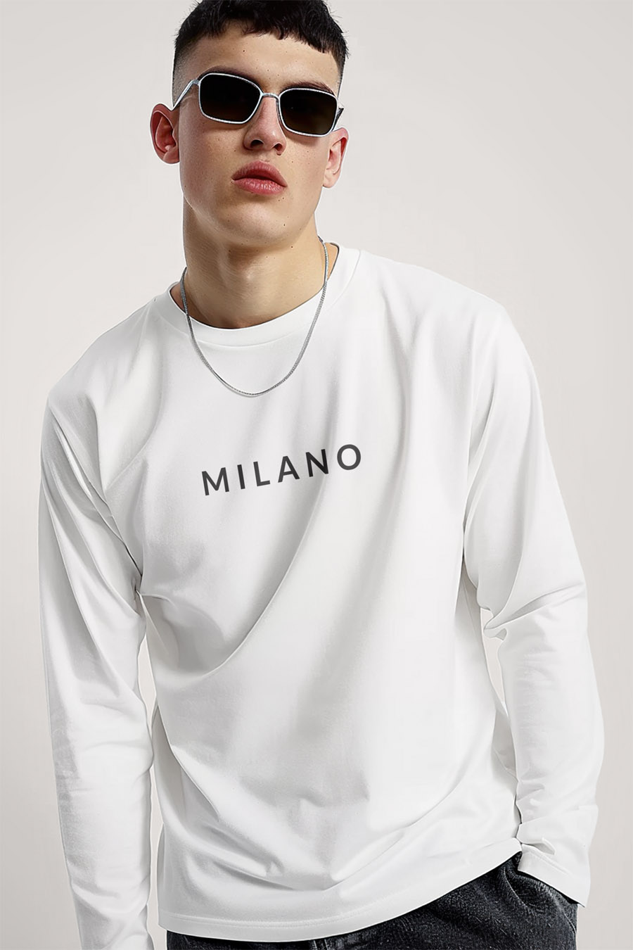 UnitedKind Milano Grey, Long Sleeve Μπλούζα σε Λευκό Χρώμα