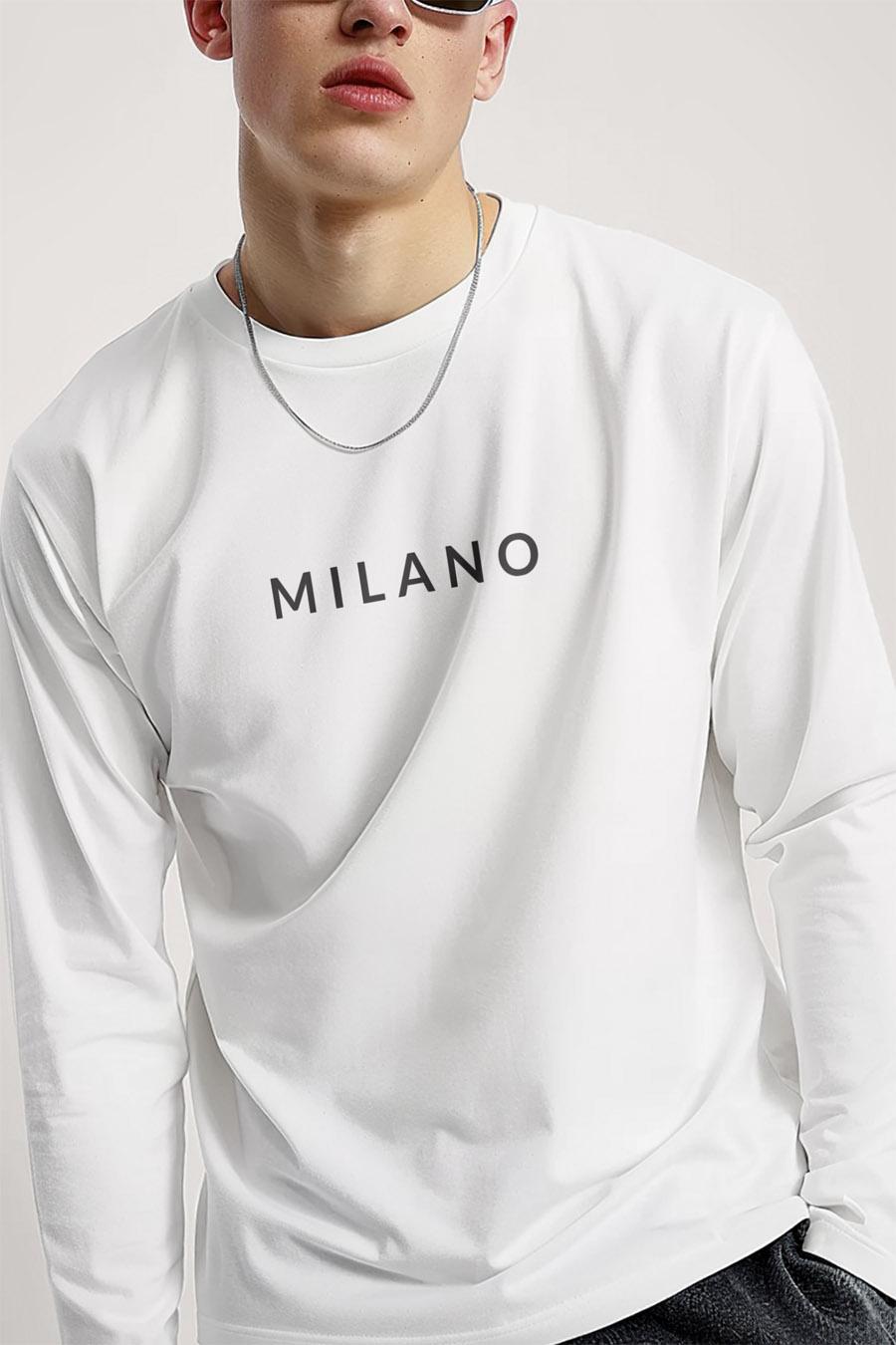 UnitedKind Milano Grey, Long Sleeve Μπλούζα σε Λευκό Χρώμα