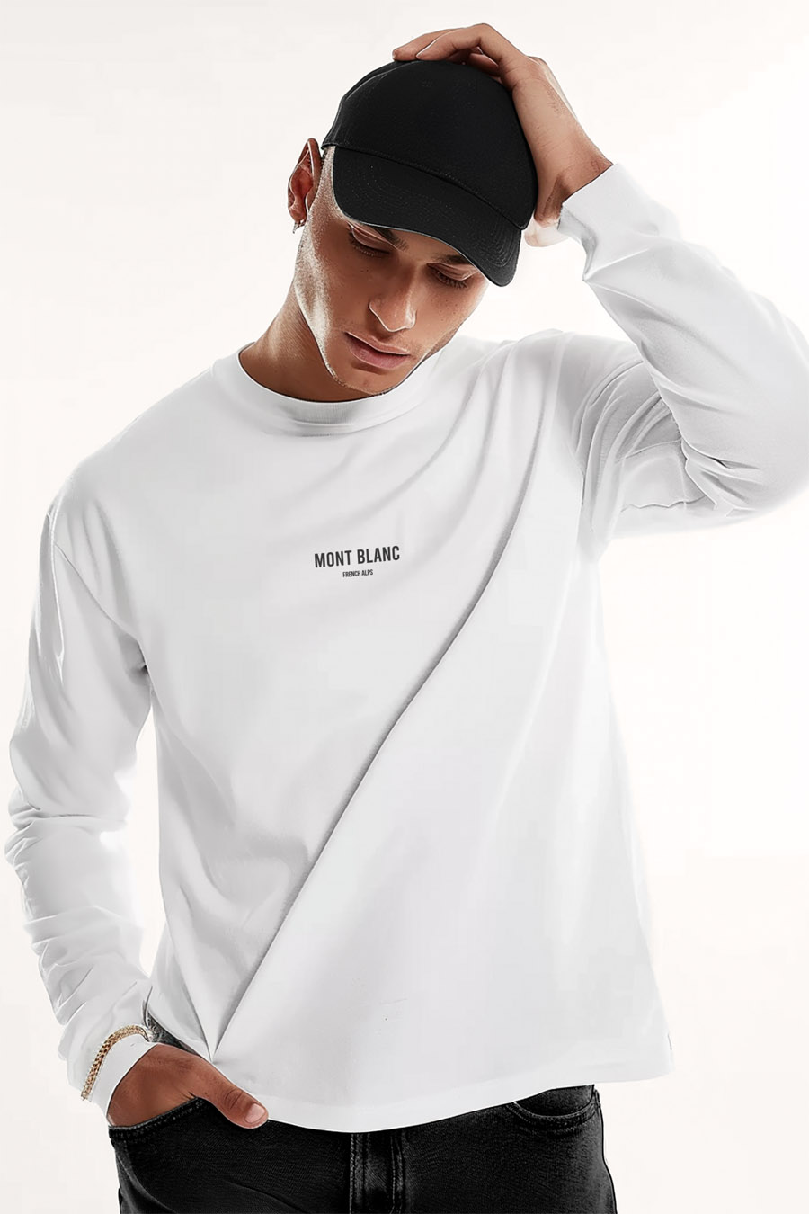 UnitedKind Mont Blanc Minimal, Long Sleeve Μπλούζα σε Λευκό Χρώμα