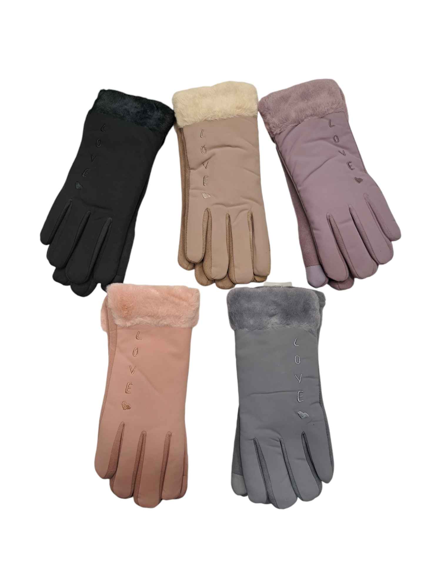 FashionWoman Χειμερινά γυναικεία ζεστά γάντια με οικολογική γούνα σε διάφορα χρώματα (LOVE).