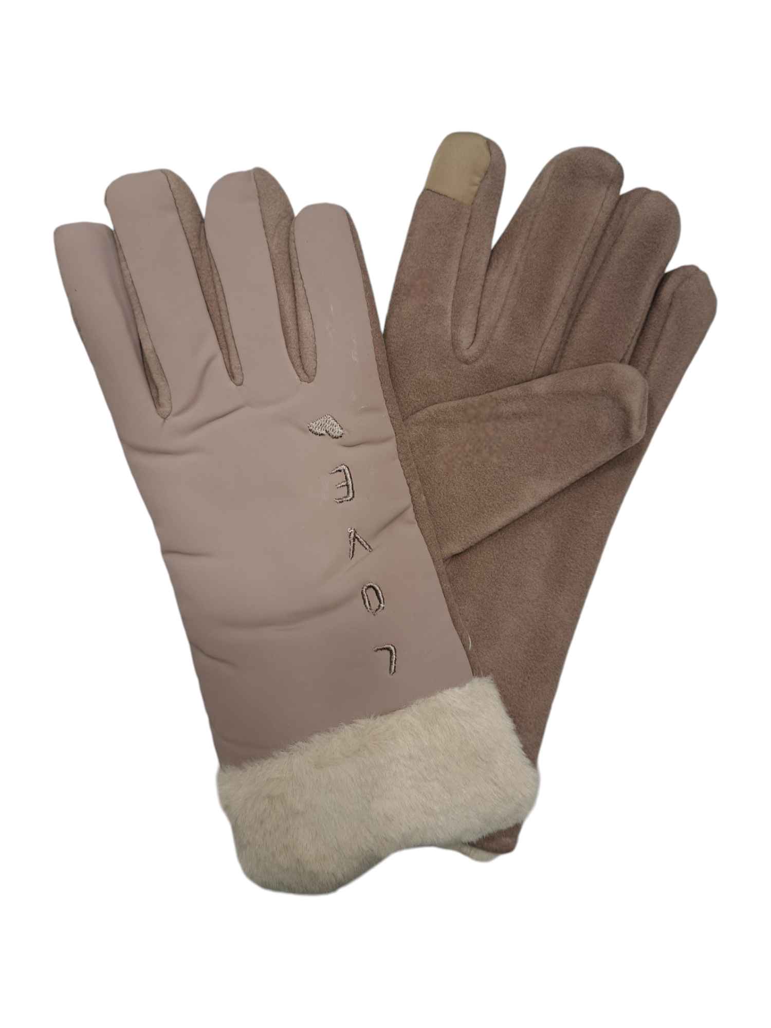 FashionWoman Χειμερινά γυναικεία ζεστά γάντια με οικολογική γούνα σε διάφορα χρώματα (LOVE).