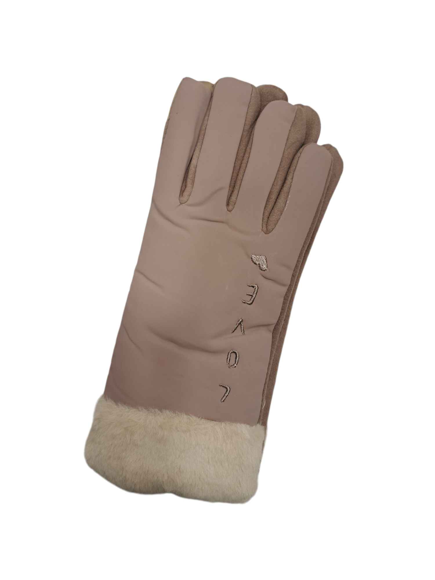 FashionWoman Χειμερινά γυναικεία ζεστά γάντια με οικολογική γούνα σε διάφορα χρώματα (LOVE).