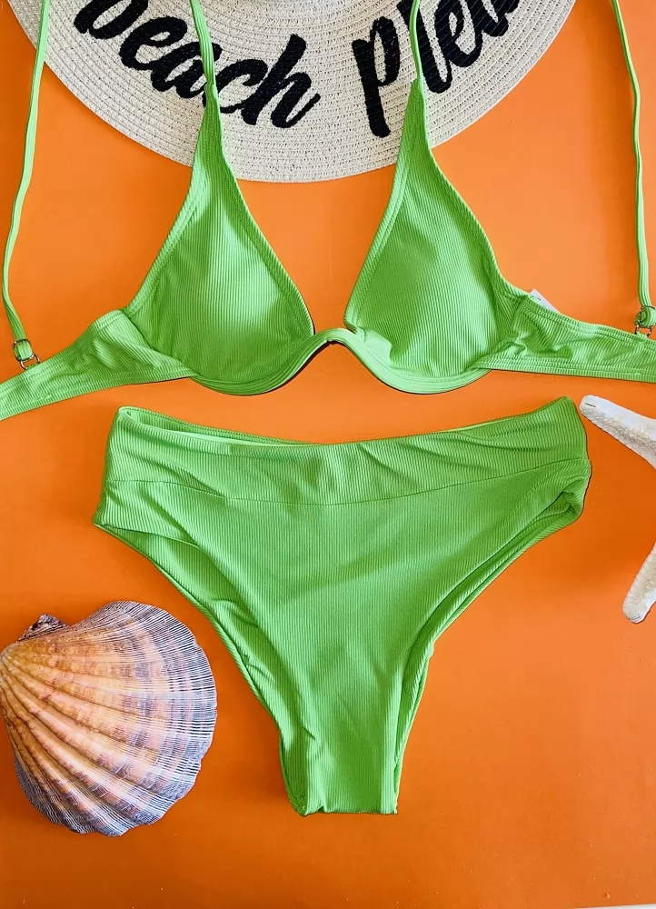 parizianista ριπ ψηλόμεσο μαγιό με μπανέλα - Πράσινο - 039005