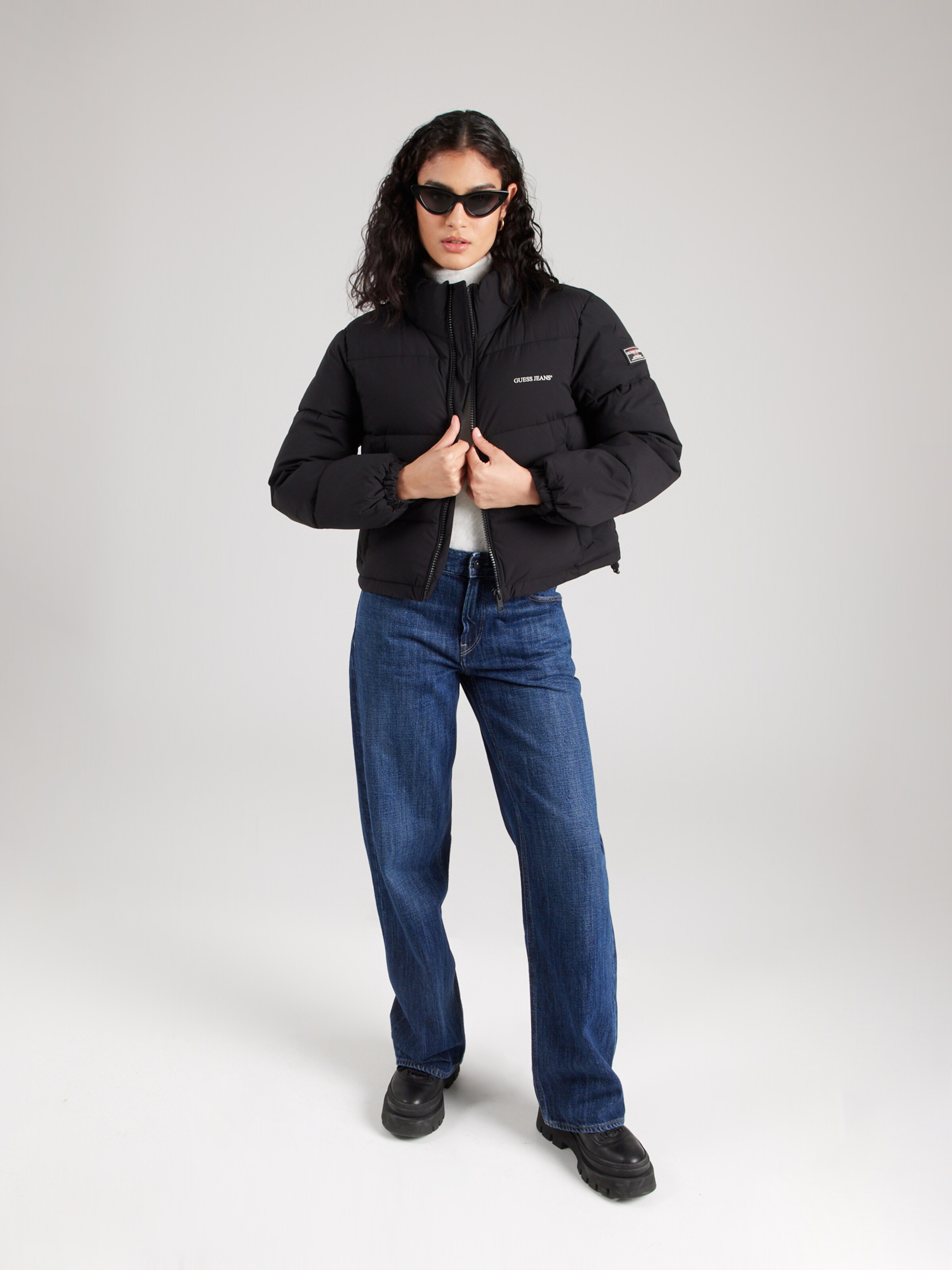 GUESS JEANS Χειμερινό μπουφάν μαύρο / λευκό