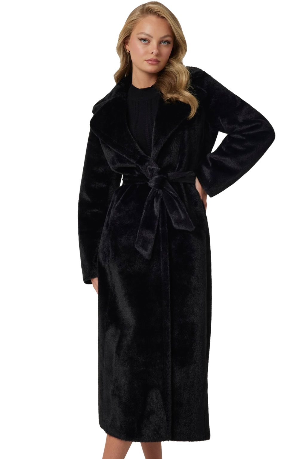 GUESS 'ADA' LONG FAUX FUR ΠΑΛΤΟ ΓΥΝΑΙΚΕΙΟ W4BL02WGHM0-JBLK