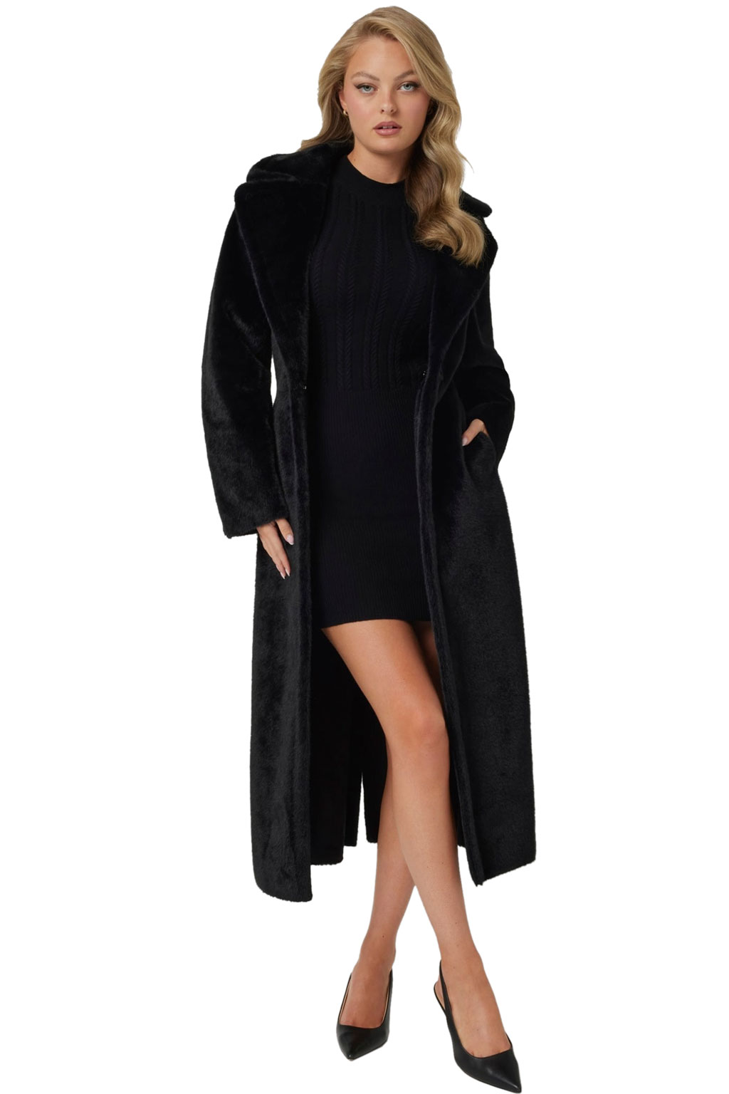 GUESS 'ADA' LONG FAUX FUR ΠΑΛΤΟ ΓΥΝΑΙΚΕΙΟ W4BL02WGHM0-JBLK