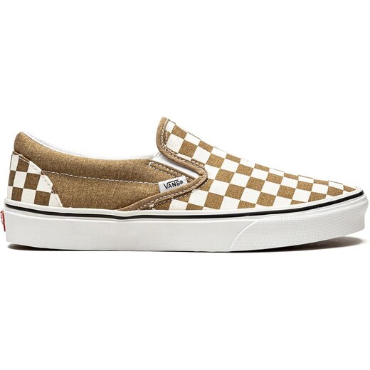 brown checkerboard slip on vans