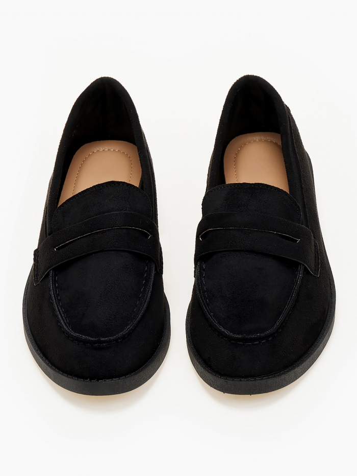issue Γυναικεία χαμηλά loafers με suede υφή - Μαύρο - 032011