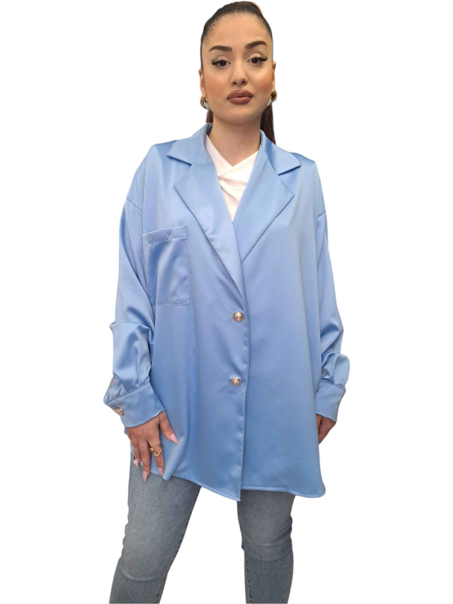 FashionWoman Σατέν Σακάκι με Δύο Κουμπιά