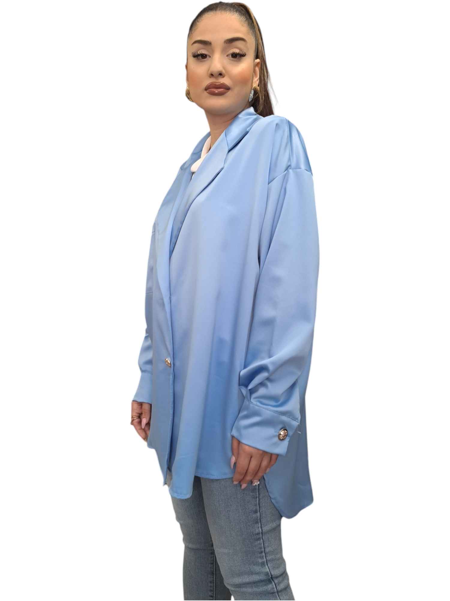 FashionWoman Σατέν Σακάκι με Δύο Κουμπιά