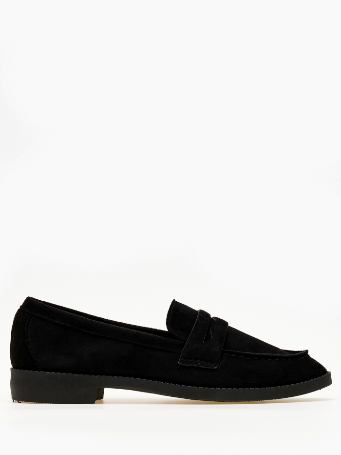 issue Γυναικεία χαμηλά loafers με suede υφή - Μαύρο - 032011