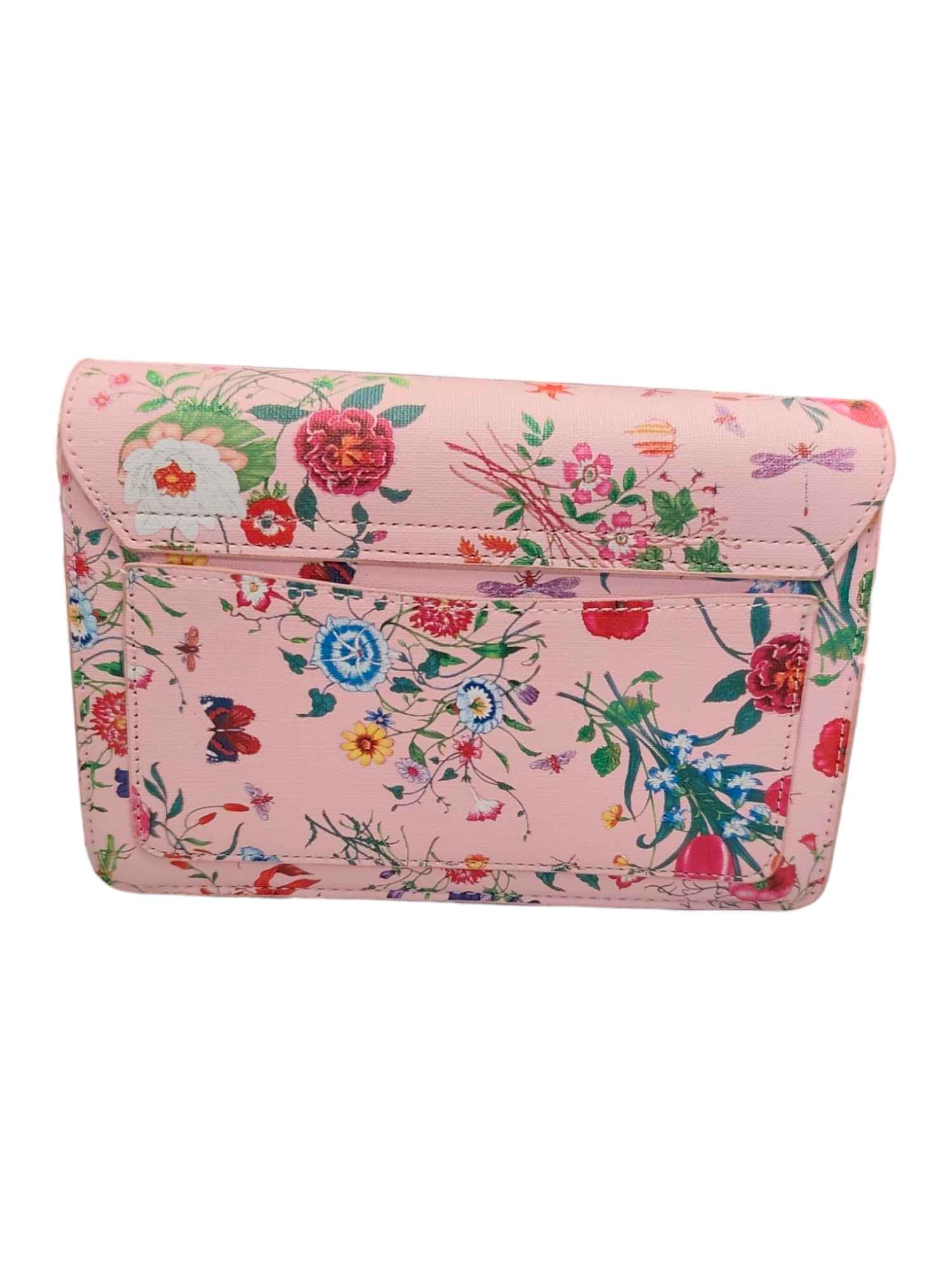 FashionWoman Τσάντα Ώμου με Floral Print Καπάκι και Μεταλλικό Κούμπωμα – Ροζ & Γαλάζιο