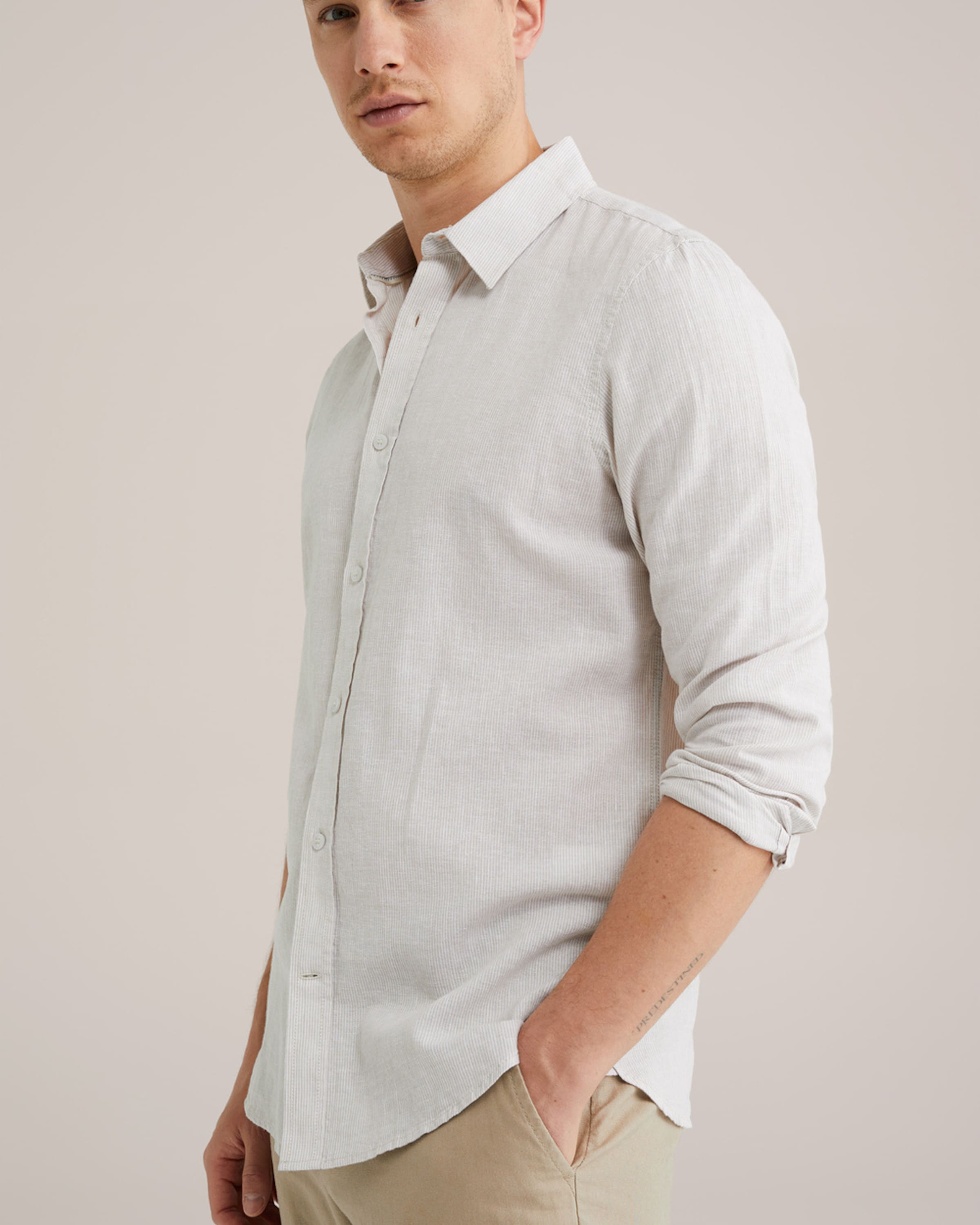 WE Fashion Πουκάμισο μπεζ / λευκό