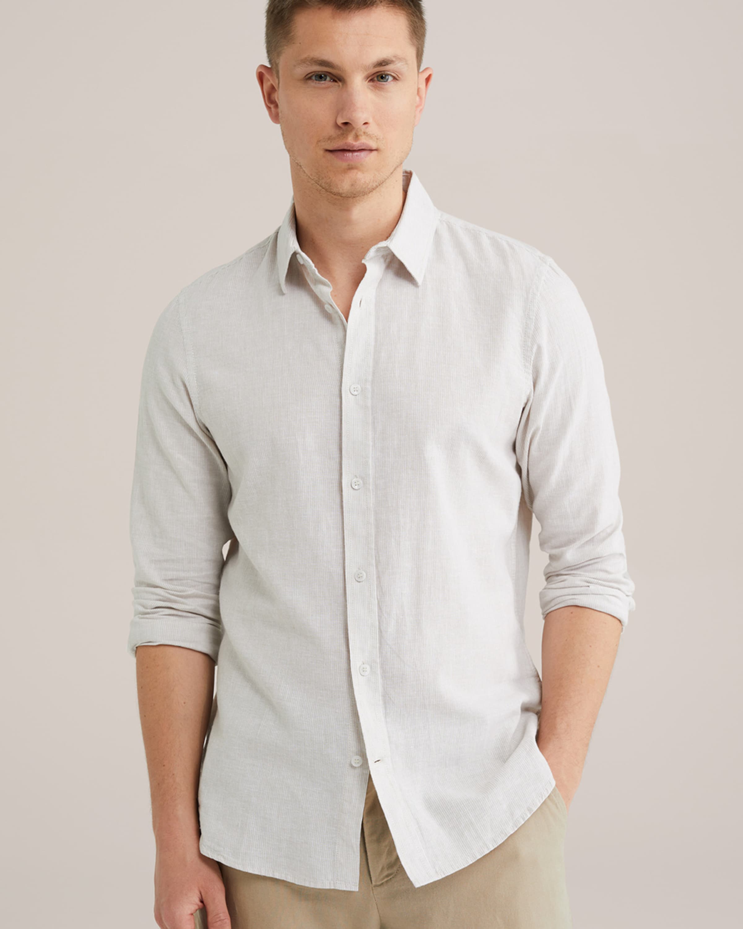 WE Fashion Πουκάμισο μπεζ / λευκό