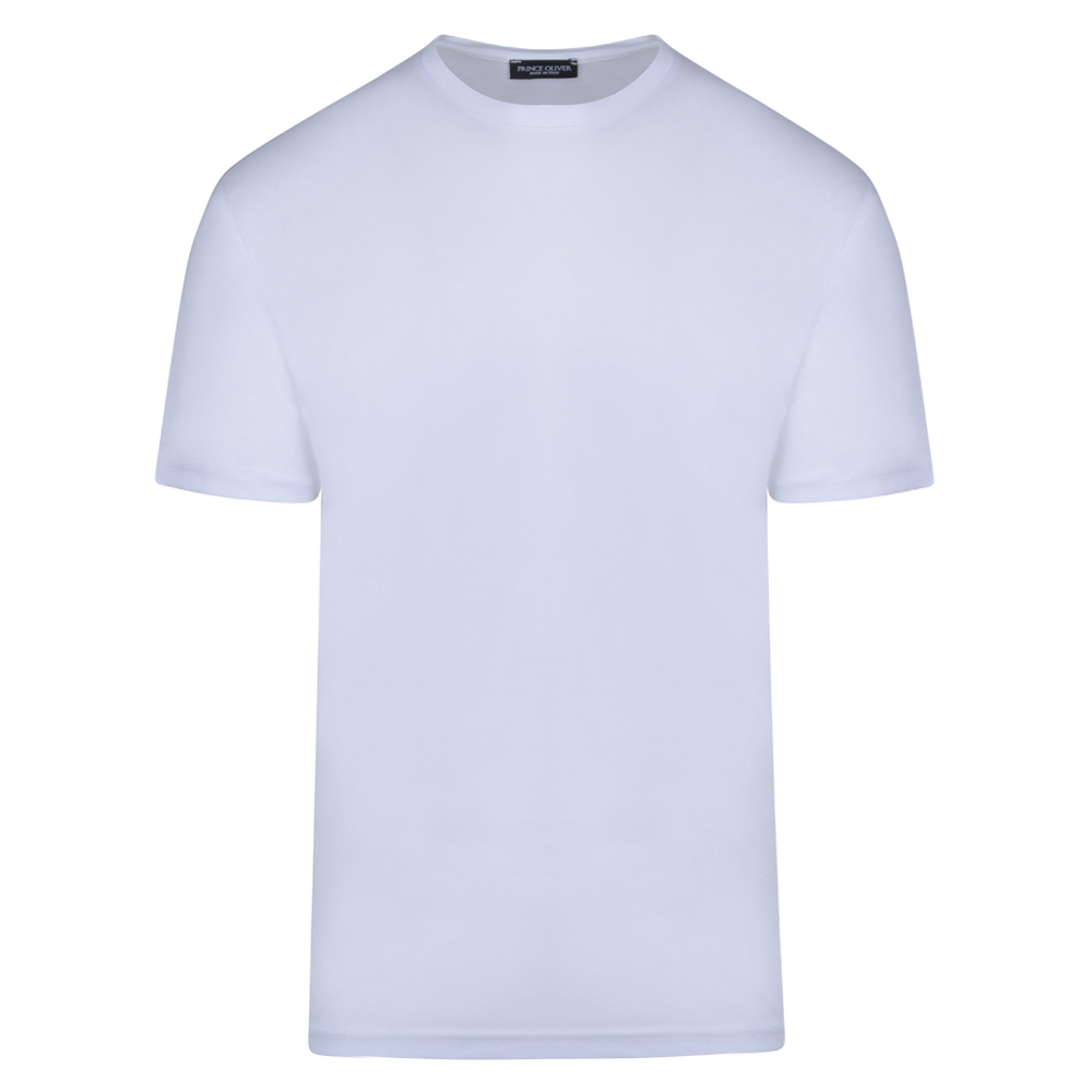 Prince Oliver Crew Neck Τ-Shirt Λευκό in Tencel Fabric Modern Fit