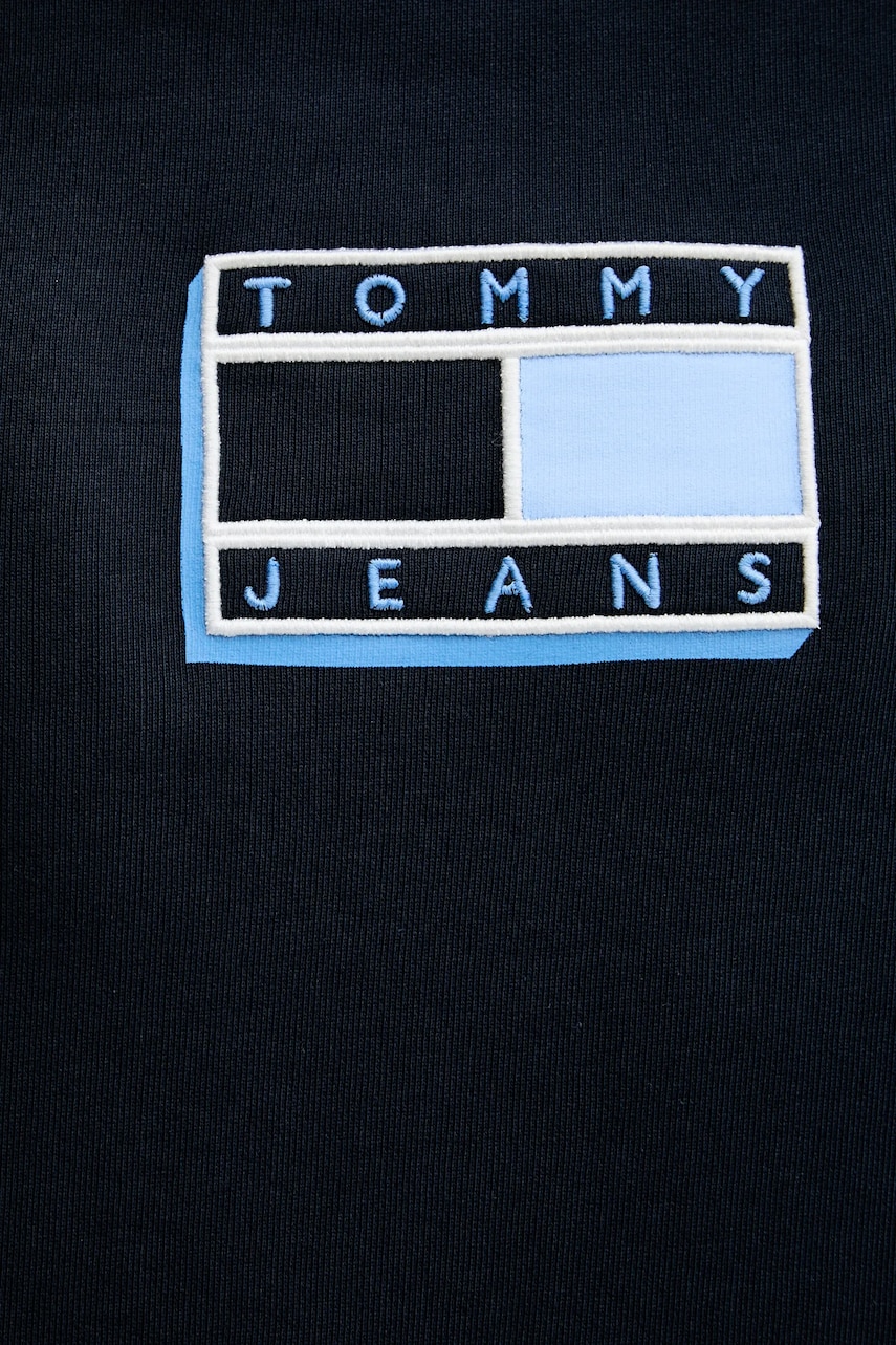 Βαμβακερή μπλούζα Tommy Jeans χρώμα: ναυτικό μπλε, με κουκούλα, DM0DM21623