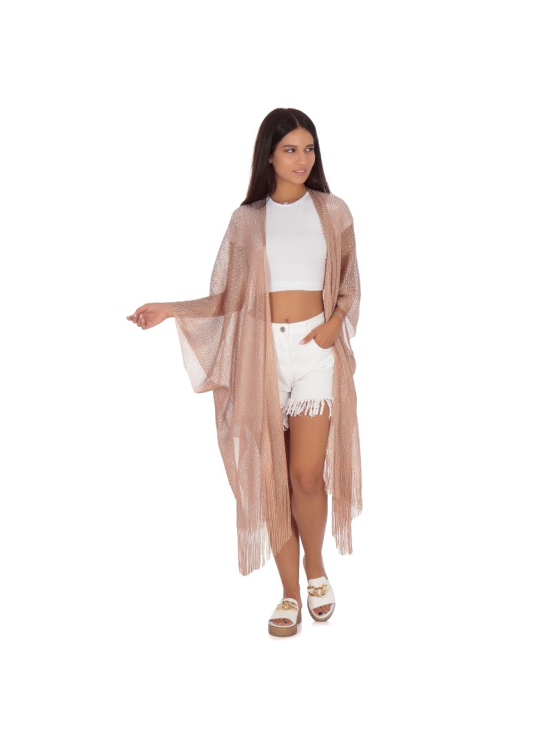 Silia D Bronze Midi Καφτάνι με Μεταλλική Πλέξη και Κρόσσια