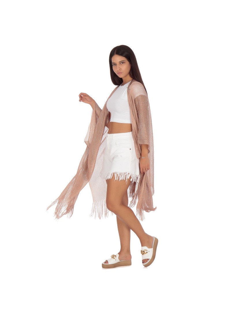 Silia D Bronze Midi Καφτάνι με Μεταλλική Πλέξη και Κρόσσια