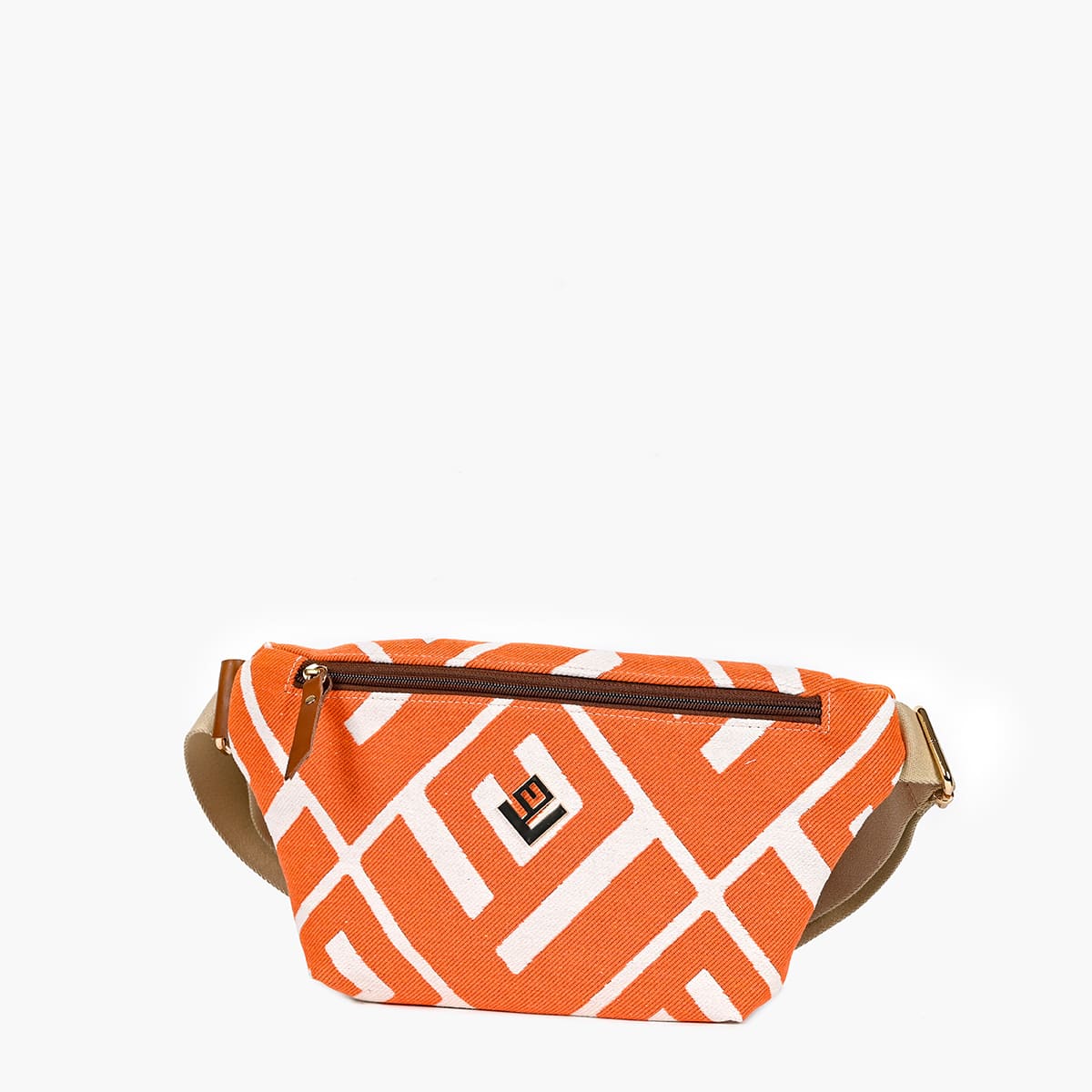 Lovely Τσάντα μέσης στήθους Camelia Rinella Bag πλεκτό ύφασμα πορτοκαλί άσπρο 6CA-RI-15