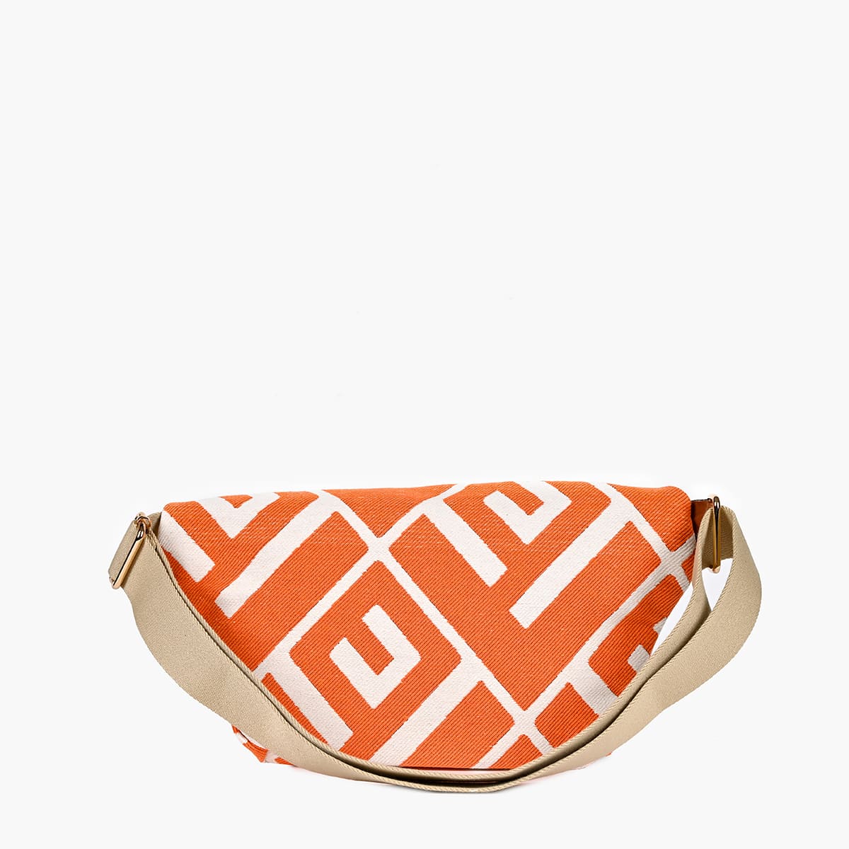 Lovely Τσάντα μέσης στήθους Camelia Rinella Bag πλεκτό ύφασμα πορτοκαλί άσπρο 6CA-RI-15