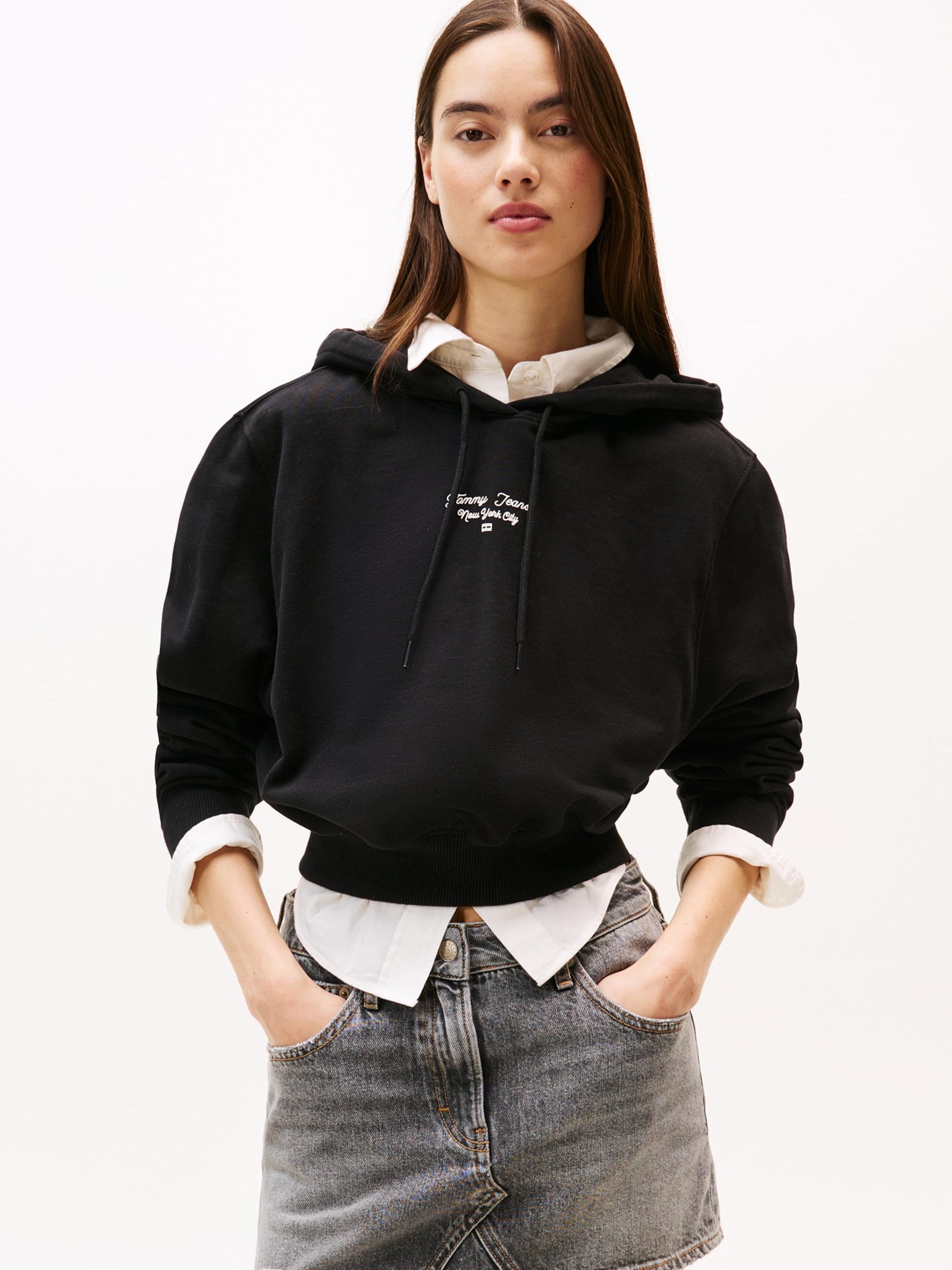 Tommy Jeans Μπλούζα φούτερ 'ESSENTIAL' μαύρο / λευκό