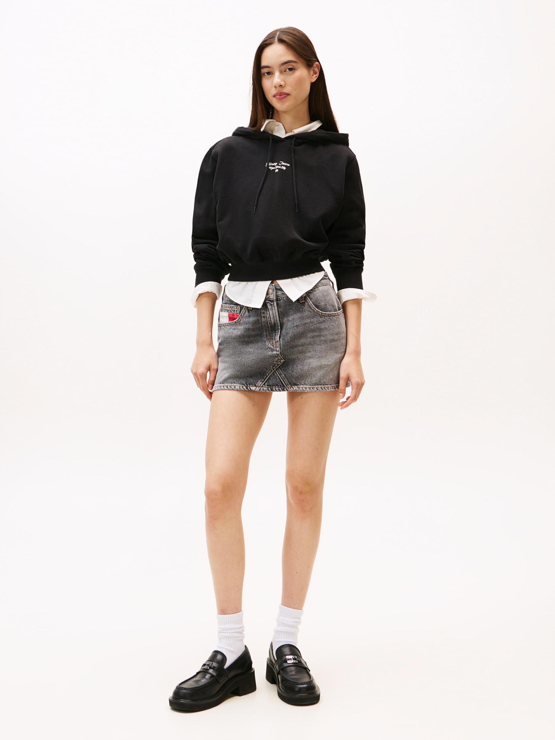 Tommy Jeans Μπλούζα φούτερ 'ESSENTIAL' μαύρο / λευκό