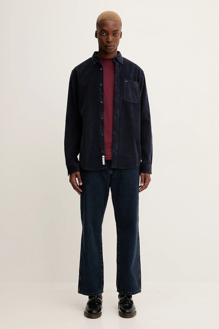 Πουκάμισο κοτλέ Tommy Jeans ανδρικά, χρώμα: ναυτικό μπλε, DM0DM22021