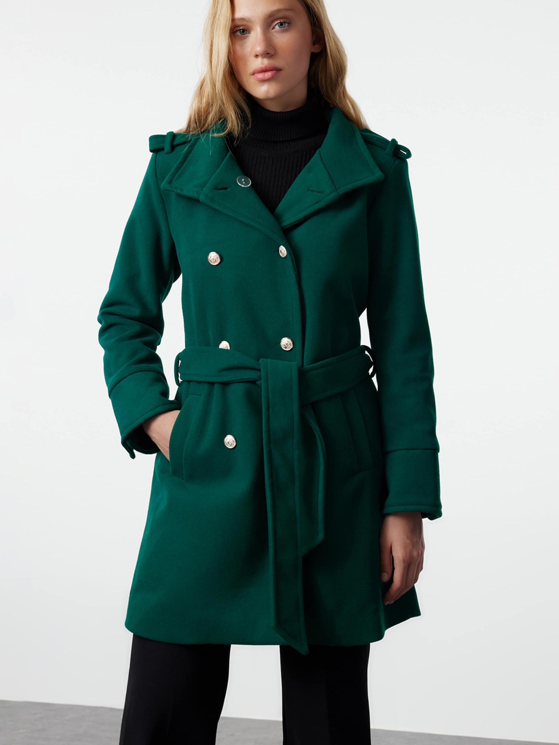 Trendyol Ανοιξιάτικο και φθινοπωρινό παλτό σκούρο πράσινο