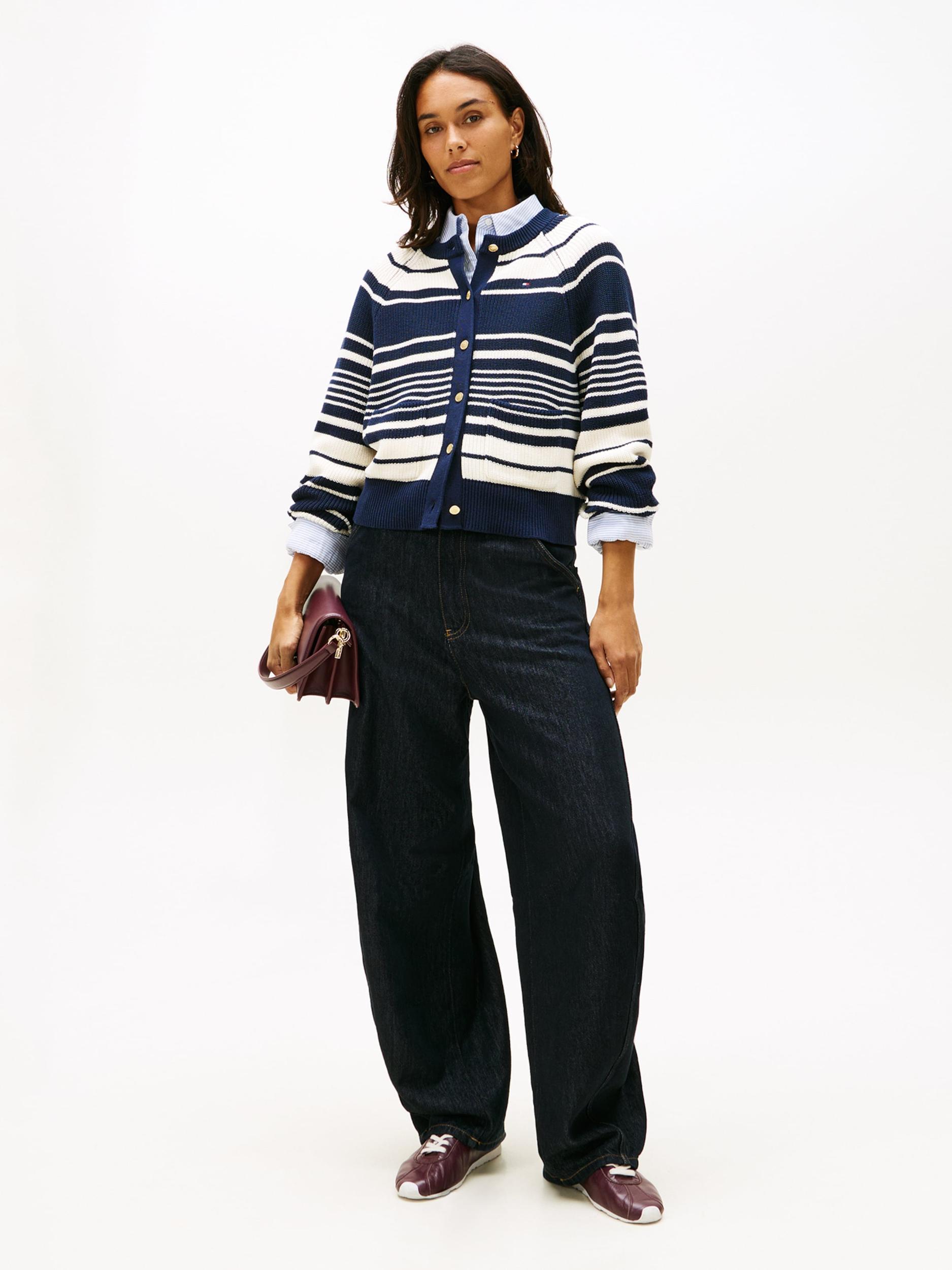 TOMMY HILFIGER Πλεκτή ζακέτα ναυτικό μπλε / λευκό μαλλιού