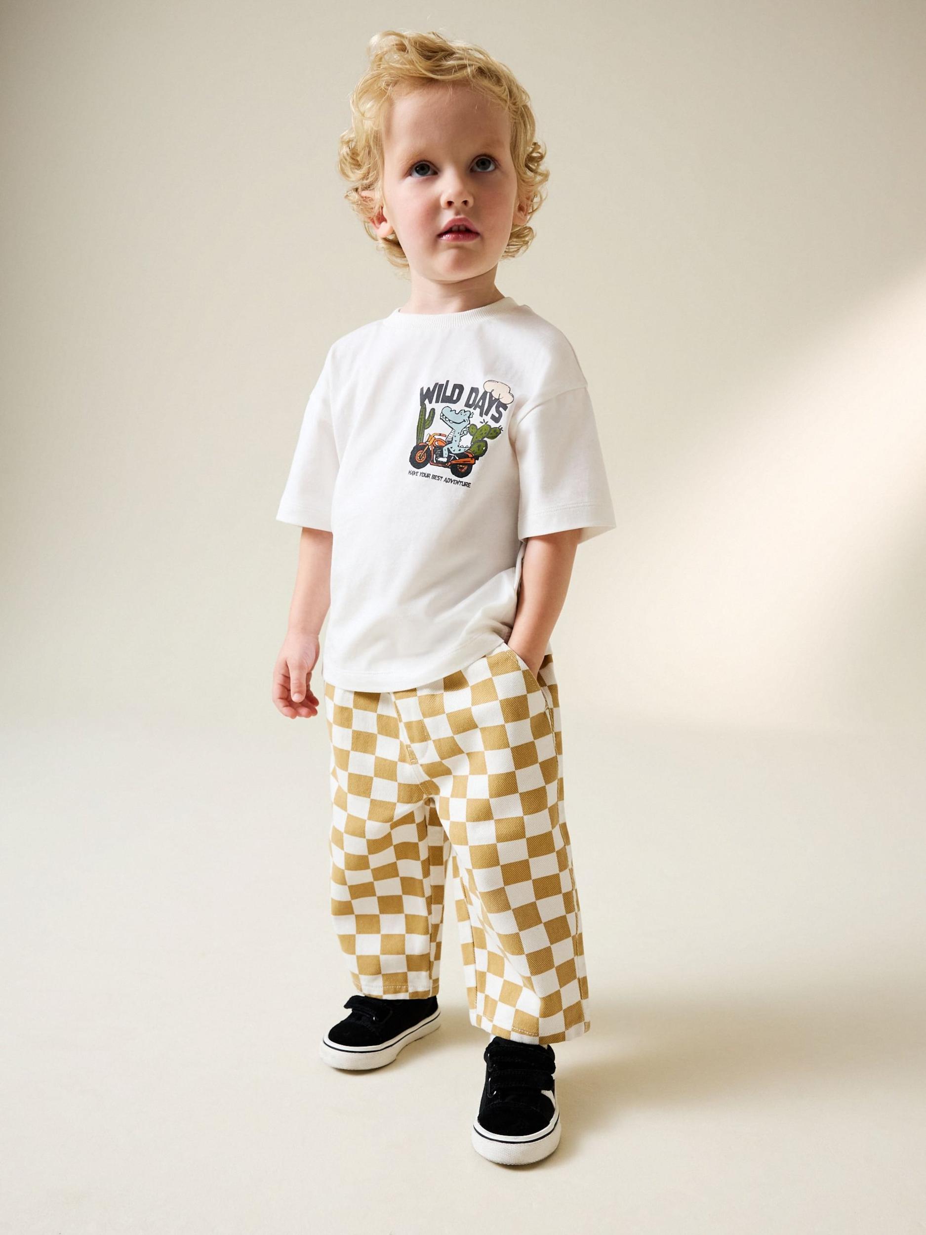 Next Παντελόνι μουσταρδί / λευκό