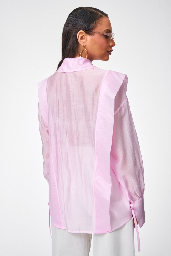 DeCoro Πουκάμισο See Through με Βολάν - ΡΟΖ