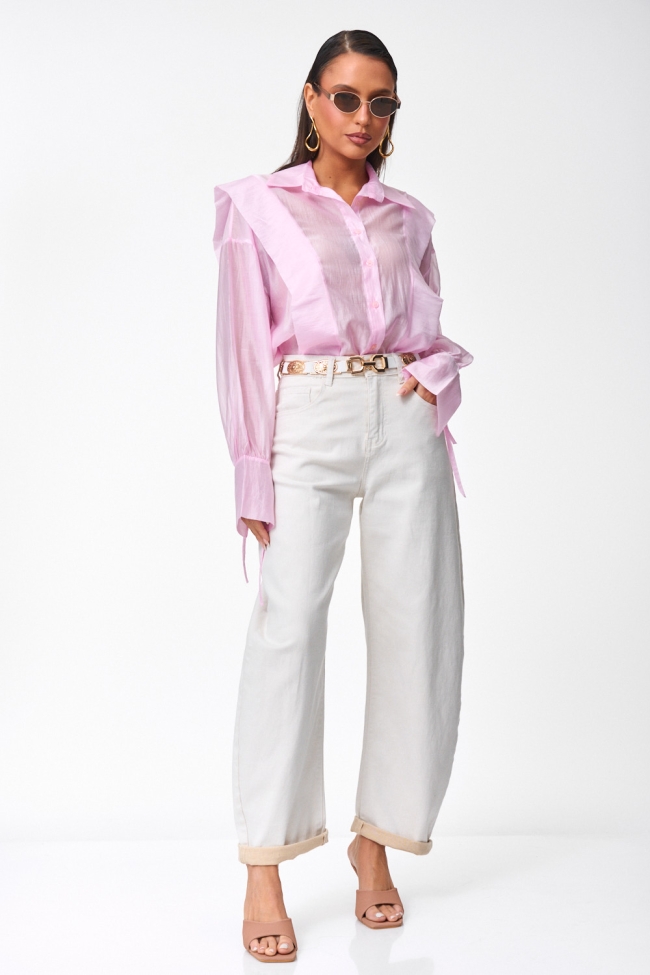 DeCoro Πουκάμισο See Through με Βολάν - ΡΟΖ