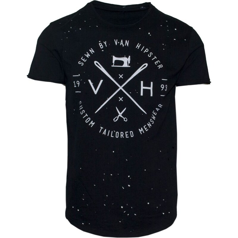VAN HIPSTER 71335-01 Ανδρικό T-shirt λαιμόκοψη με τύπωμα laser cut - μαύρο