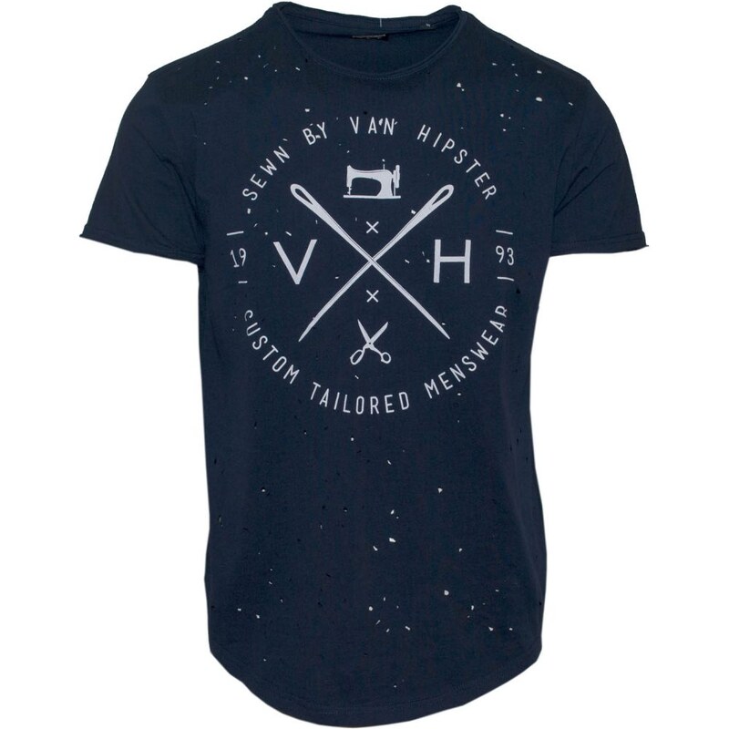 VAN HIPSTER 71335-03 Ανδρικό T-shirt λαιμόκοψη με τύπωμα laser cut - μπλέ navvy