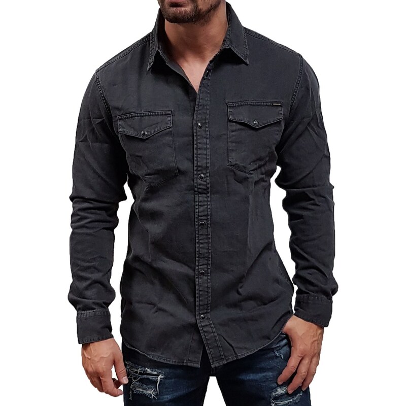 Jack&Jones - 12138115 - Jje Sheridan Shirt L/S Noos - Black Denim - Slim Fit - πουκάμισο