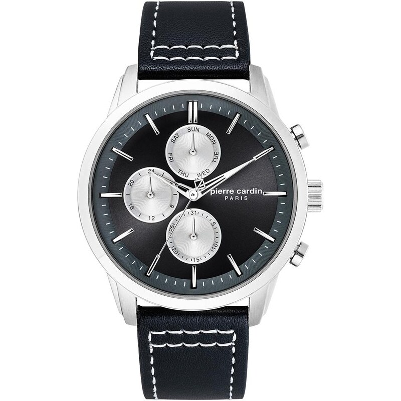 PIERRE CARDIN Champerret Mens - PC902741F03, Silver case with Black Leather Strap