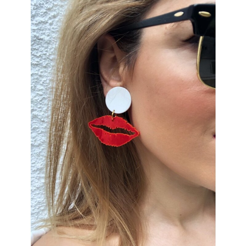 Christina Christi Red Lips Earrings with Clip On