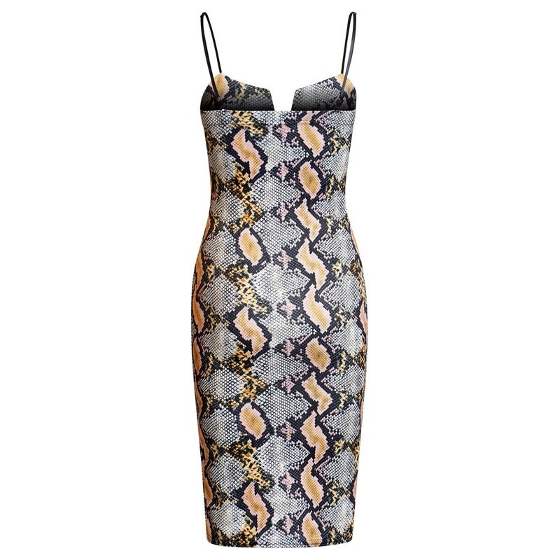 CATWALK Μίντι φόρεμα print φίδι με V - Κίτρινο/Φίδι 52598