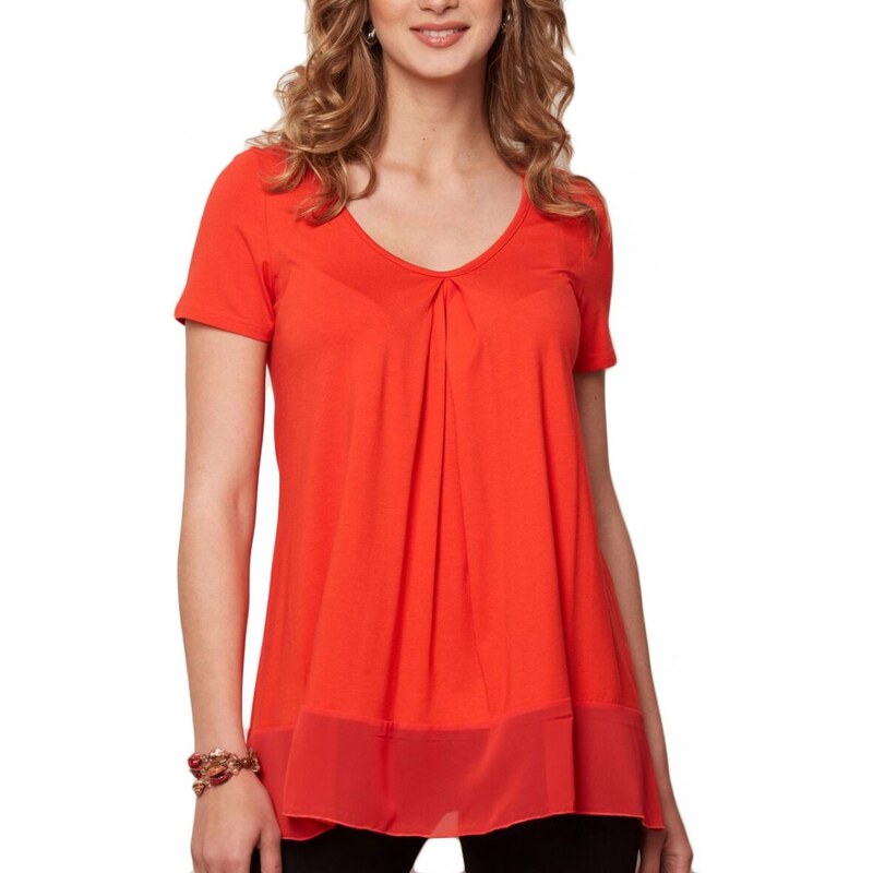 ANNA RAXEVSKY Γυναικεία κοραλί κοντομάνικη μπλούζα B21129 CORAL, Χρώμα Πορτοκαλί, Μέγεθος XS
