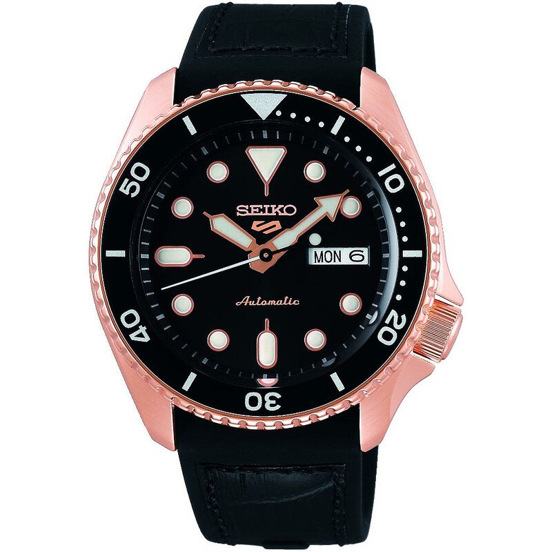 SEIKO 5 Sports Automatic - SRPD76K1F Rose Gold case with Black Leather & Rubber Strap