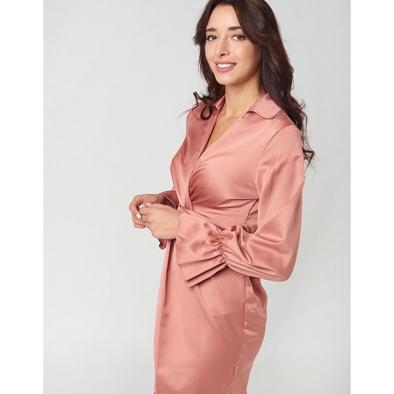 INSHOES Σατέν midi φόρεμα με ιδιαίτερο δέσιμο Ροζ