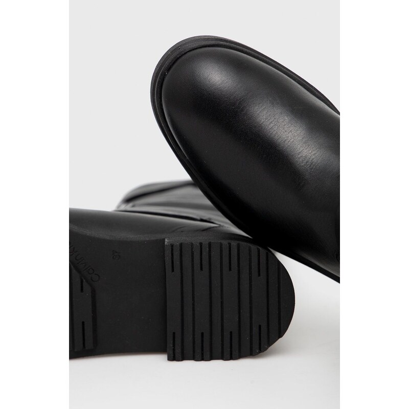 Δερμάτινες μπότες Calvin Klein γυναικείες, χρώμα: μαύρο