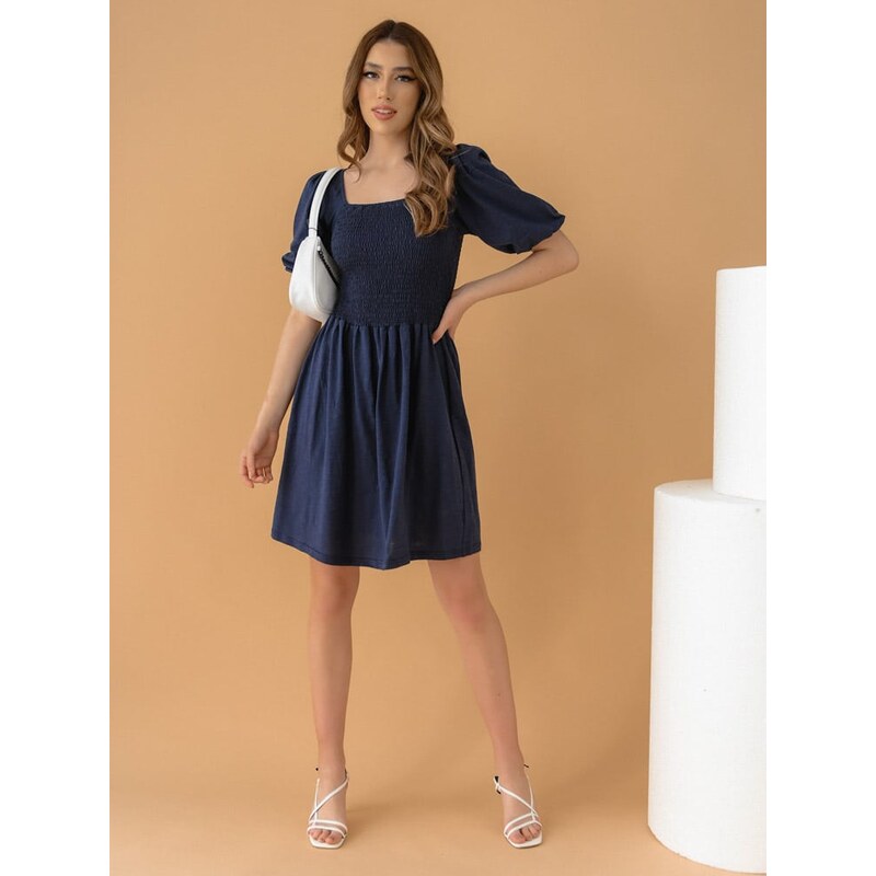Vero Moda Φόρεμα Κοντομάνικο Σφηκοφωλιά Μπλε - Classy Moments