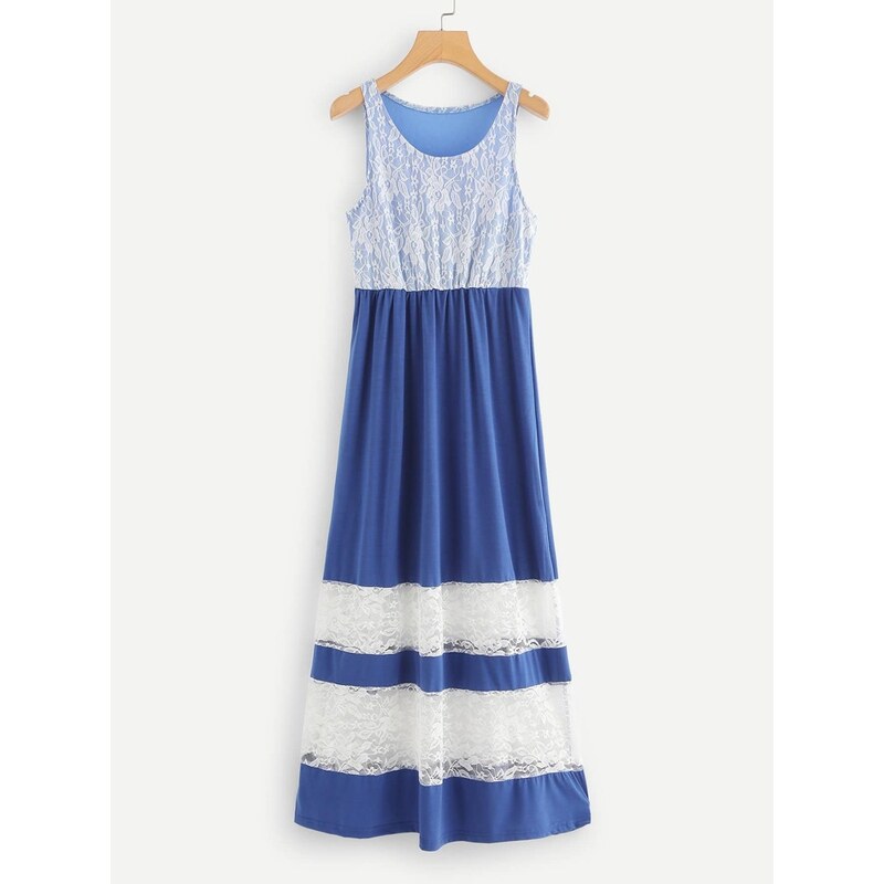 OEM Κομψό μακρύ τρίχρωμο φόρεμα blue