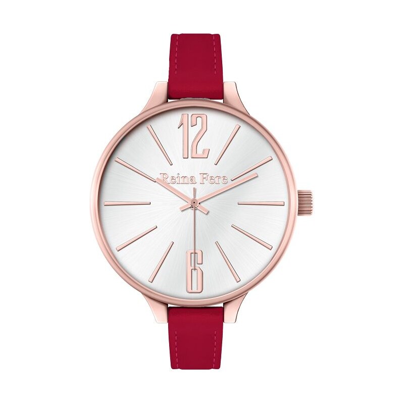 REINA FERE Rose Gold Red Leather Strap 0712-23